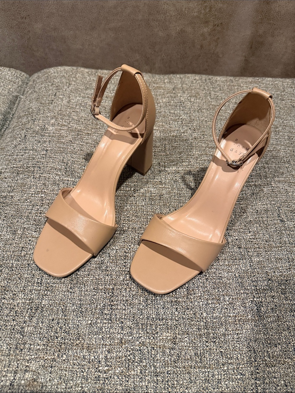 a new day Tan Ankle-Strap Block Heel Sandals